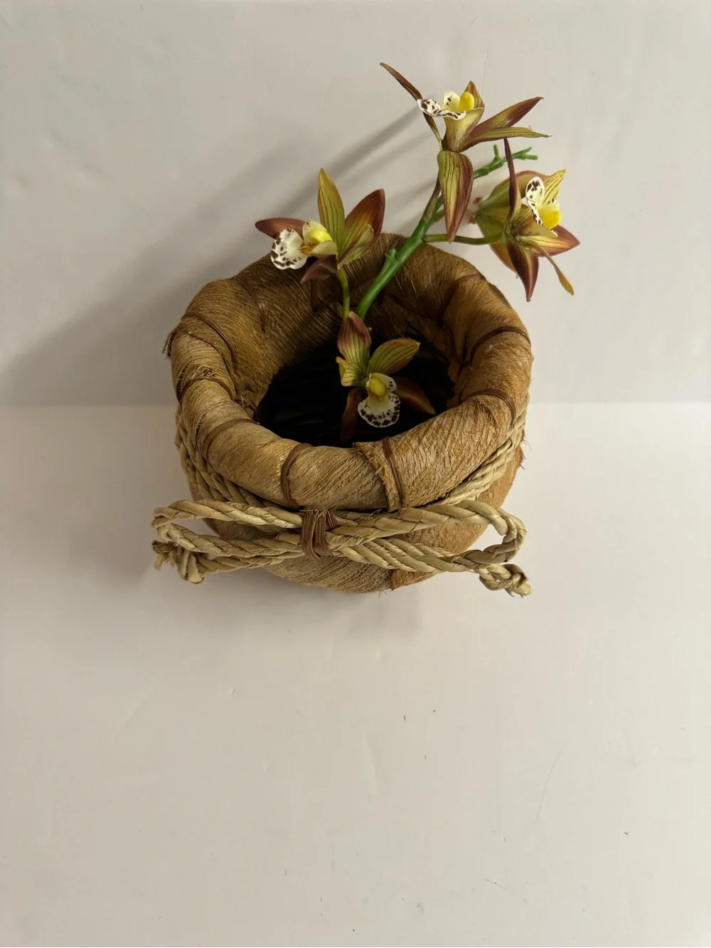 Vintage Rustic Primitive Handcrafted Natural Fiber Plant Basket - Tan